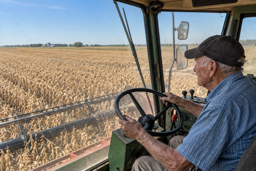 Agricultor numa ceifeira