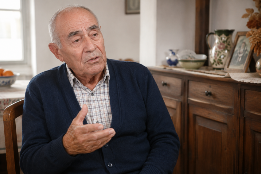 Homem idoso a falar. Crédito: Foto AI