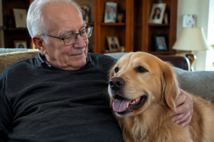 Idoso com um cão.