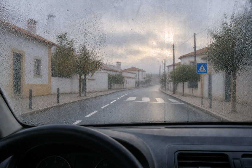 Carro com para-brisas embaciado. Crédito: POSTAL AI - imagem gerada por IA